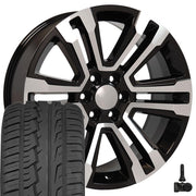 22" Replica Wheels fit GMC Yukon - CV44 Gloss Black Machined 22x9, Ironman Tires &amp; TPMS Set