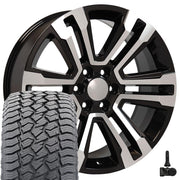 22" Replica Wheels fit GMC Yukon - CV44 Gloss Black Machined 22x9, Sailun Tires &amp; TPMS Set