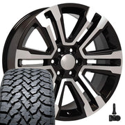 Set(4) 22x9 CV44 Gloss Black Machined - 6x139.7 +24ET with 285/45r22 TBB TS-37 AT Tires &amp; TPMS