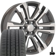Set(4) 22x9 CV44 Gloss Gunmetal Machined - 6x139.7 +24ET with 285/45r22 Bridgestone Dueler Alenza HL Tires &amp; TPMS