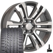 Set(4) 22x9 CV44 Gloss Gunmetal Machined - 6x139.7 +24ET with 285/45r22 Goodyear Eagle Sport Tires &amp; TPMS