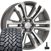 Set(4) 22x9 CV44 Gloss Gunmetal Machined - 6x139.7 +24ET with 285/45r22 TBB TS-37 AT Tires &amp; TPMS