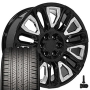 Set(4) 22x9 CV57 Gloss Black with Chrome Insert - 6x139.7 +28ET with 285/45r22 Goodyear Eagle Touring Tires &amp; TPMS