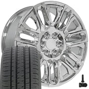 22" Replica Wheels fit GMC Sierra 1500 - CV57 Chrome with Chrome Insert 22x9, Bridgestone Tires &amp; TPMS Set