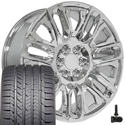 Set(4) 22x9 CV57 Chrome with Chrome Insert - 6x139.7 +28ET with 285/45r22 Goodyear Eagle Sport Tires &amp; TPMS