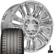 Set(4) 22x9 CV57 Chrome with Chrome Insert - 6x139.7 +28ET with 285/45r22 Goodyear Eagle Touring Tires &amp; TPMS