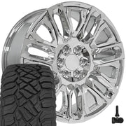 Set(4) 22x9 CV57 Chrome with Chrome Insert - 6x139.7 +28ET with 285/45r22 Sailun TerraMax RT Tires &amp; TPMS