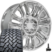 Set(4) 22x9 CV57 Chrome with Chrome Insert - 6x139.7 +28ET with 285/45r22 TBB TS-37 AT Tires &amp; TPMS