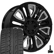 Set(4) 24x10 CV57 Gloss Black with Chrome Insert - 6x139.7 +31ET with 295/35r24 Ironman iMove GEN 2 Tires &amp; TPMS