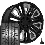Set(4) 24x10 CV57 Gloss Black with Chrome Insert - 6x139.7 +31ET with 295/35r24 Sailun Atrezzo SVR LX+ Tires &amp; TPMS