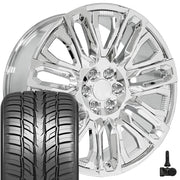 Set(4) 24x10 CV57 Chrome with Chrome Insert - 6x139.7 +31ET with 295/35r24 Sailun Atrezzo SVR LX+ Tires &amp; TPMS