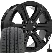 Set(4) 22x9 CV60 Gloss Black - 6x139.7 +24ET with 285/45r22 Bridgestone Dueler Alenza HL Tires &amp; TPMS