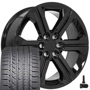 Set(4) 22x9 CV60 Gloss Black - 6x139.7 +24ET with 285/45r22 Goodyear Eagle Sport Tires &amp; TPMS