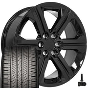 Set(4) 22x9 CV60 Gloss Black - 6x139.7 +24ET with 285/45r22 Goodyear Eagle Touring Tires &amp; TPMS