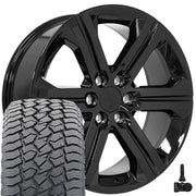 Set(4) 22x9 CV60 Gloss Black - 6x139.7 +24ET with 285/45r22 Sailun TerraMax AT2 Tires &amp; TPMS
