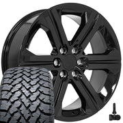 Set(4) 22x9 CV60 Gloss Black - 6x139.7 +24ET with 285/45r22 TBB TS-37 AT Tires &amp; TPMS