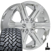 Set(4) 22x9 CV60 Chrome - 6x139.7 +24ET with 285/45r22 TBB TS-37 AT Tires &amp; TPMS