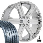 26" Replica Wheels fit Chevrolet Silverado 1500 - CV60 Chrome 26x10, Atlas Tires &amp; TPMS Set