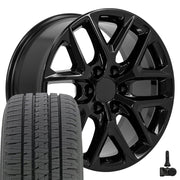 20" Replica Wheels fit Chevrolet Silverado 1500 - CV62 Gloss Black 20x9, Bridgestone Tires &amp; TPMS Set