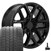 20" Replica Wheels fit Chevrolet Silverado 1500 - CV62 Gloss Black 20x9, Goodyear Tires &amp; TPMS Set