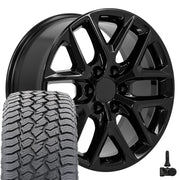 20" Replica Wheels fit Chevrolet Silverado 1500 - CV62 Gloss Black 20x9, Sailun Tires &amp; TPMS Set