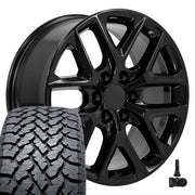 Set(4) 20x9 CV62 Gloss Black - 6x139.7 +28ET with 275/55r20 TBB TS-37 AT Tires &amp; TPMS