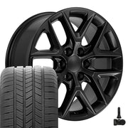 20" Replica Wheels fit Chevrolet Silverado 1500 - CV62 Satin Black 20x9, Goodyear Tires &amp; TPMS Set