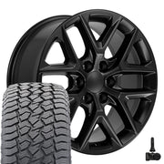 20" Replica Wheels fit Chevrolet Silverado 1500 - CV62 Satin Black 20x9, Sailun Tires &amp; TPMS Set