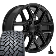 Set(4) 20x9 CV62 Satin Black - 6x139.7 +28ET with 275/55r20 TBB TS-37 AT Tires &amp; TPMS