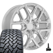 Set(4) 20x9 CV62 Chrome - 6x139.7 +28ET with 275/55r20 TBB TS-37 AT Tires &amp; TPMS