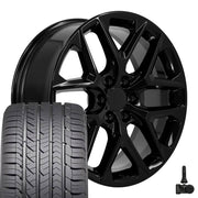 22" Replica Wheels fit Chevrolet Silverado 1500 - CV62 Gloss Black 22x9, Goodyear Tires &amp; TPMS Set
