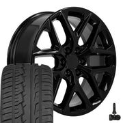 22" Replica Wheels fit Chevrolet Silverado 1500 - CV62 Gloss Black 22x9, Ironman Tires &amp; TPMS Set