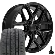 22" Replica Wheels fit Chevrolet Silverado 1500 - CV62 Satin Black 22x9, Bridgestone Tires &amp; TPMS Set
