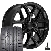 22" Replica Wheels fit Chevrolet Silverado 1500 - CV62 Satin Black 22x9, Goodyear Tires &amp; TPMS Set