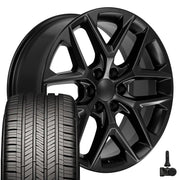 22" Replica Wheels fit Chevrolet Silverado 1500 - CV62 Satin Black 22x9, Goodyear Tires &amp; TPMS Set