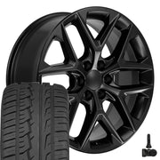 22" Replica Wheels fit Chevrolet Silverado 1500 - CV62 Satin Black 22x9, Ironman Tires &amp; TPMS Set