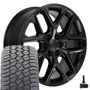 22" Replica Wheels fit Chevrolet Silverado 1500 - CV62 Satin Black 22x9, Sailun Tires &amp; TPMS Set