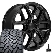 Set(4) 22x9 CV62 Satin Black - 6x139.7 +28ET with 285/45r22 TBB TS-37 AT Tires &amp; TPMS