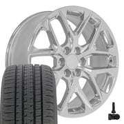 Set(4) 22x9 CV62 Chrome - 6x139.7 +28ET with 285/45r22 Bridgestone Dueler Alenza HL Tires &amp; TPMS