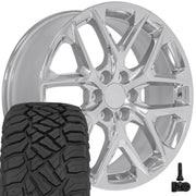 OE Wheels CV62 22x9 6x139.7 Chrome Wheels 285-45-22 Sailun TerraMax RT Tires TPMS SET
