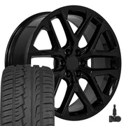 OE Wheels CV62 24x10 6x139.7 Gloss Black Wheels 295-35-24 Ironman iMove GEN 2 Tires TPMS SET
