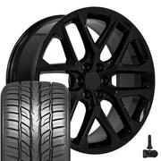 Set(4) 24x10 CV62 Gloss Black - 6x139.7 +28ET with 295/35r24 Sailun Atrezzo SVR LX+ Tires &amp; TPMS