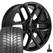 Set(4) 24x10 CV62 Satin Black - 6x139.7 +28ET with 295/35r24 Sailun Atrezzo SVR LX+ Tires &amp; TPMS