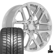 Set(4) 24x10 CV62 Chrome - 6x139.7 +28ET with 295/35r24 Sailun Atrezzo SVR LX+ Tires &amp; TPMS