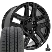Set(4) 20x9 CV63 Gloss Black - 6x139.7 +28ET with 275/55r20 Bridgestone Dueler Alenza HL Plus Tires &amp; TPMS