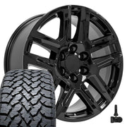 Set(4) 20x9 CV63 Gloss Black - 6x139.7 +28ET with 275/55r20 TBB TS-37 AT Tires &amp; TPMS