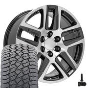 20" Replica Wheels fit Chevrolet Silverado 1500 - CV63 Gloss Gunmetal Machined 20x9, Sailun Tires &amp; TPMS Set
