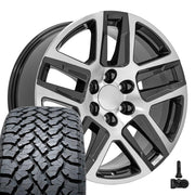 Set(4) 20x9 CV63 Gloss Gunmetal Machined - 6x139.7 +28ET with 275/55r20 TBB TS-37 AT Tires &amp; TPMS