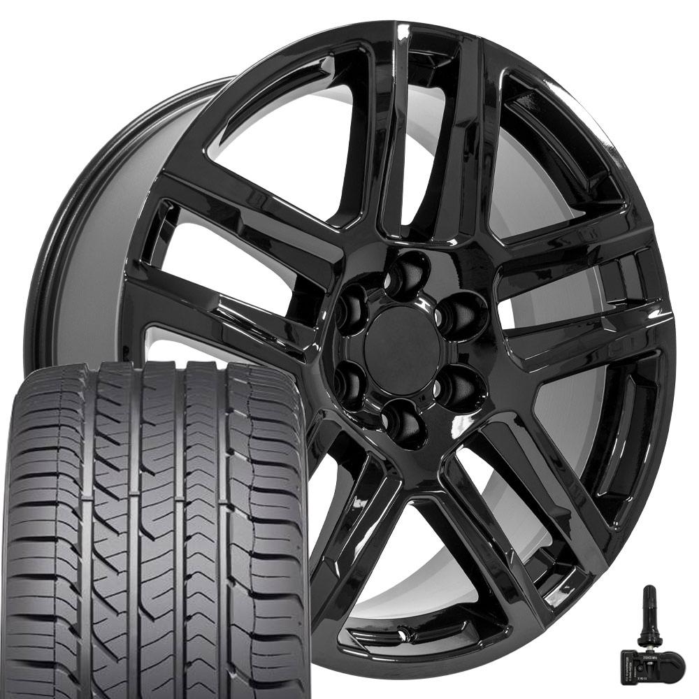CV63 22x9 Black Silverado 1500 Z71 Replica Wheel Tire TPMS Set Goodyear ...