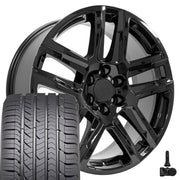 22" Replica Wheels fit Chevrolet Silverado 1500 - CV63 Gloss Black 22x9, Goodyear Tires &amp; TPMS Set